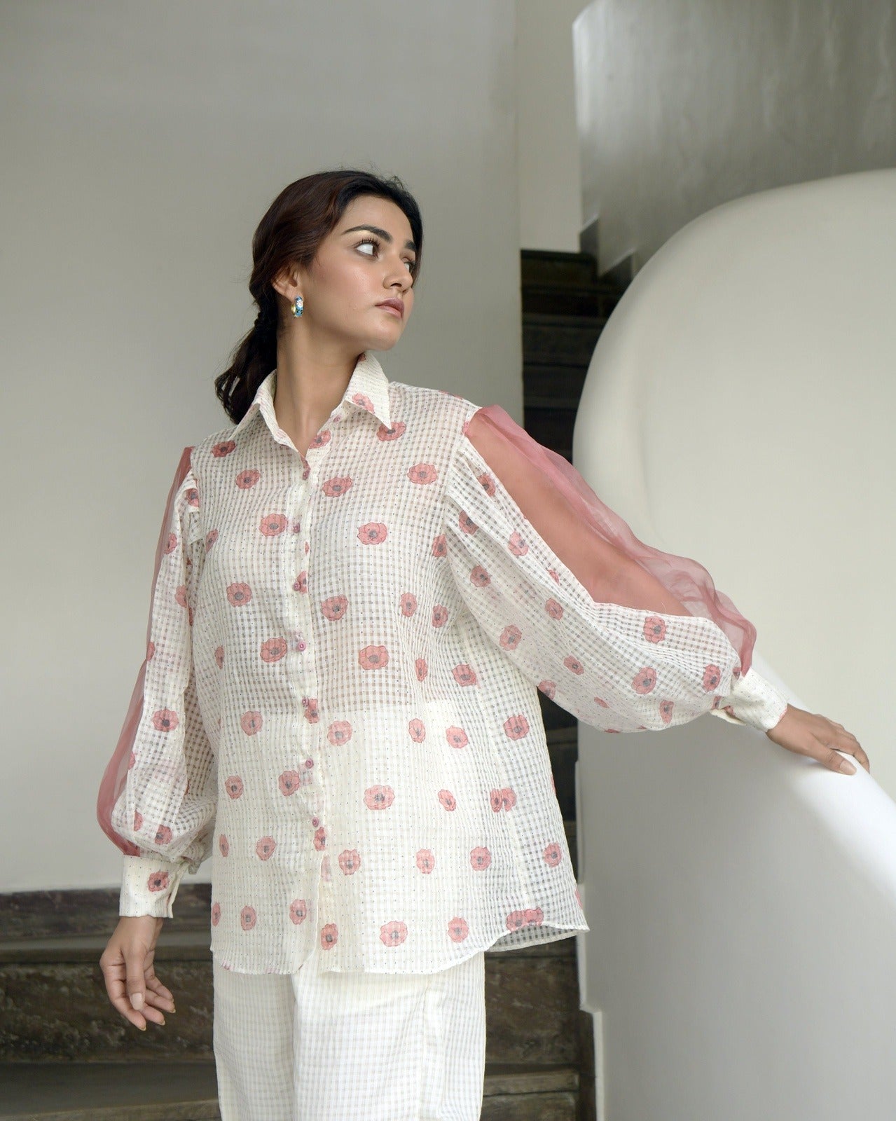 White Printed Cotton Shirt by Taro with Evening Wear, Handwoven cotton, July Sale, July Sale 2023, Natural, Prints, Regular Fit, Shirts, White, Wildflower by Taro, Womenswear at Kamakhyaa for sustainable fashion