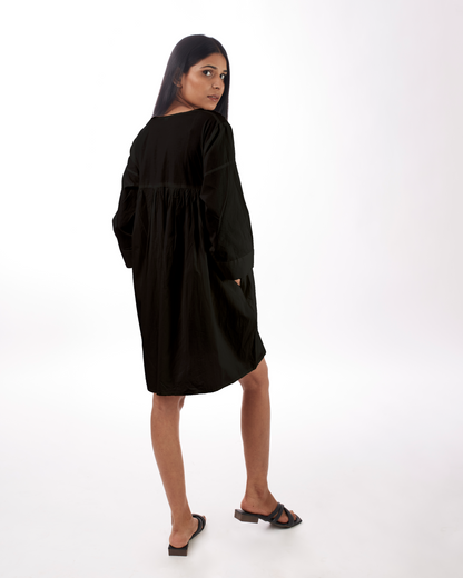 Black Yoke Mini Dress by Kamakhyaa with 100% pure cotton, Black, Casual Wear, FB ADS JUNE, Fitted At Waist, KKYSS, Loose Fit, Mini Dresses, Naturally Made, Solids, Summer Sutra, Womenswear at Kamakhyaa for sustainable fashion