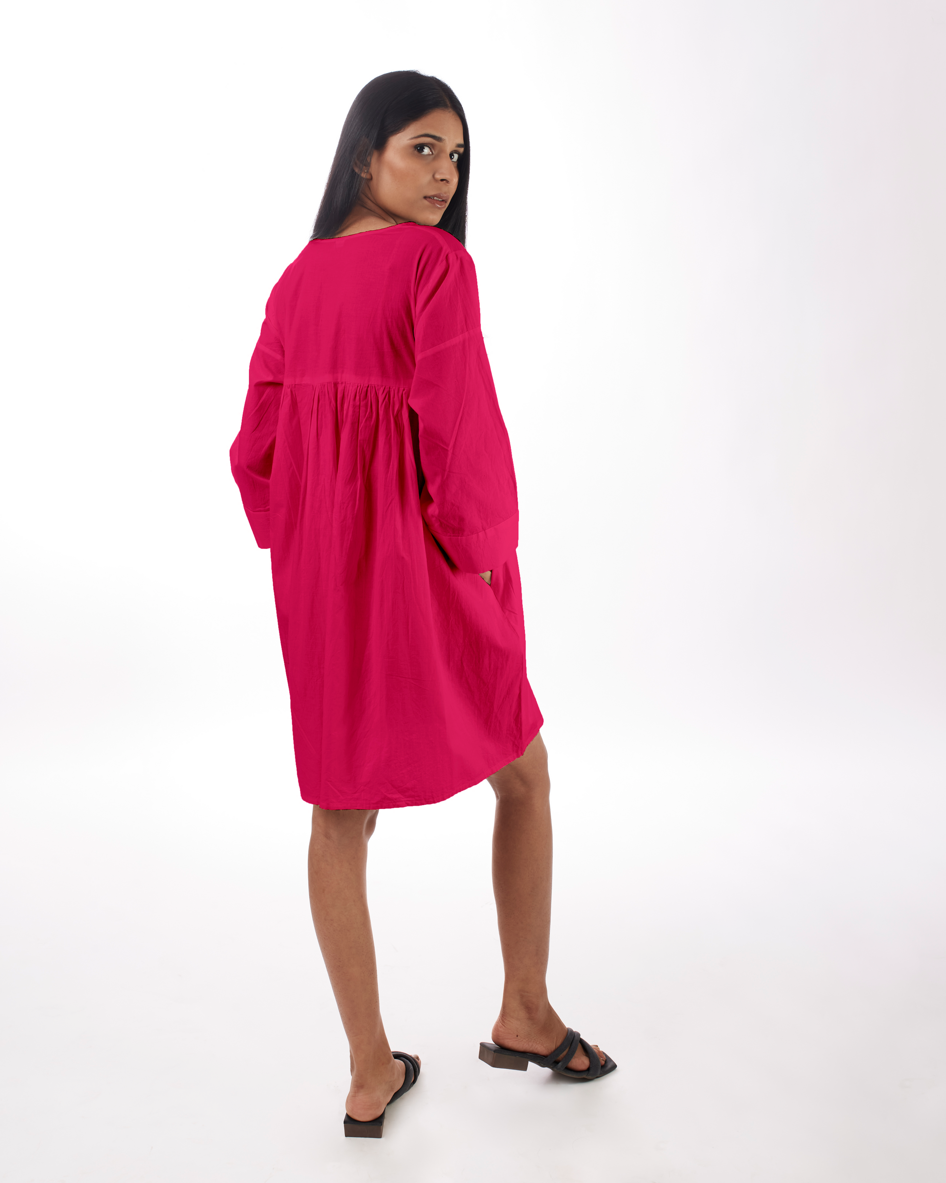 Pink Yoke Mini Dress by Kamakhyaa with 100% pure cotton, Casual Wear, FB ADS JUNE, Fitted At Waist, KKYSS, Loose Fit, Mini Dresses, Naturally Made, Pink, Solids, Summer Sutra, Womenswear at Kamakhyaa for sustainable fashion