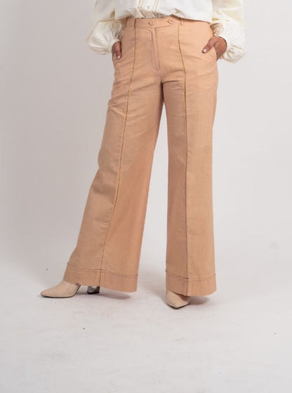 Beige Zari Pant Brown, Fitted At Waist, Handloom Cotton, Natural, Organic, Plazzo Pants, Solids, Trousers Kamakhyaa