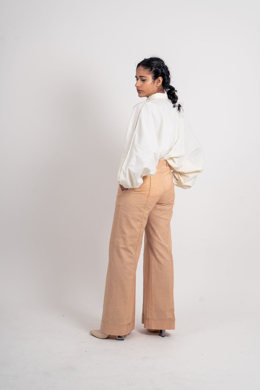 Beige Zari Pant Brown, Fitted At Waist, Handloom Cotton, Natural, Organic, Plazzo Pants, Solids, Trousers Kamakhyaa