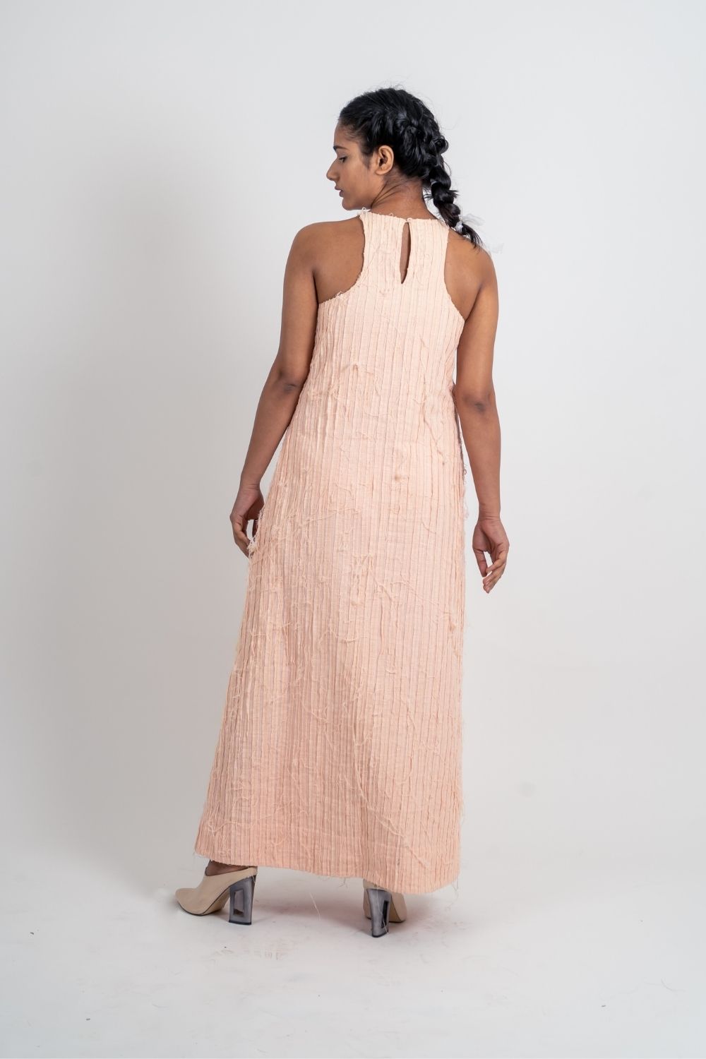 Pink Textured Halter Dress by Ahmev with Broken Book by Ahmev, Casual Wear, FB ADS JUNE, Halter Neck Dresses, Handloom Cotton, July Sale, July Sale 2023, Maxi Dresses, Natural, Pink, Relaxed Fit, Textured, Womenswear at Kamakhyaa for sustainable fashion