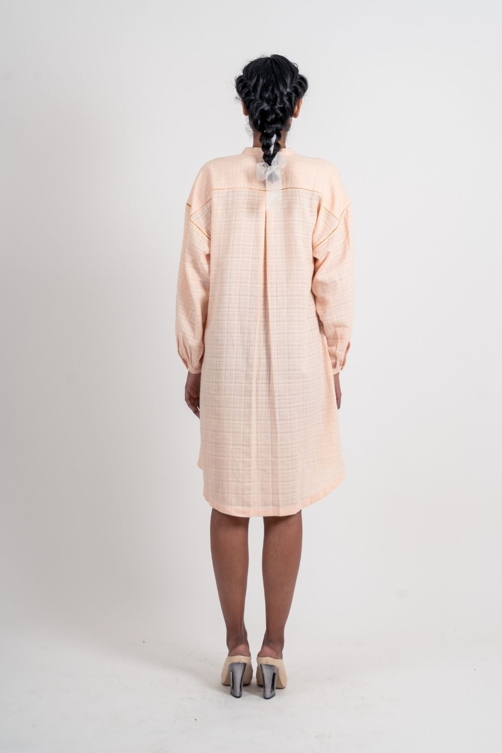 Pink Textured Kurta by Ahmev with Broken Book by Ahmev, Casual Wear, Handloom Cotton, July Sale, July Sale 2023, Natural, Pink, Relaxed Fit, Shirt Dresses, Textured, Womenswear at Kamakhyaa for sustainable fashion