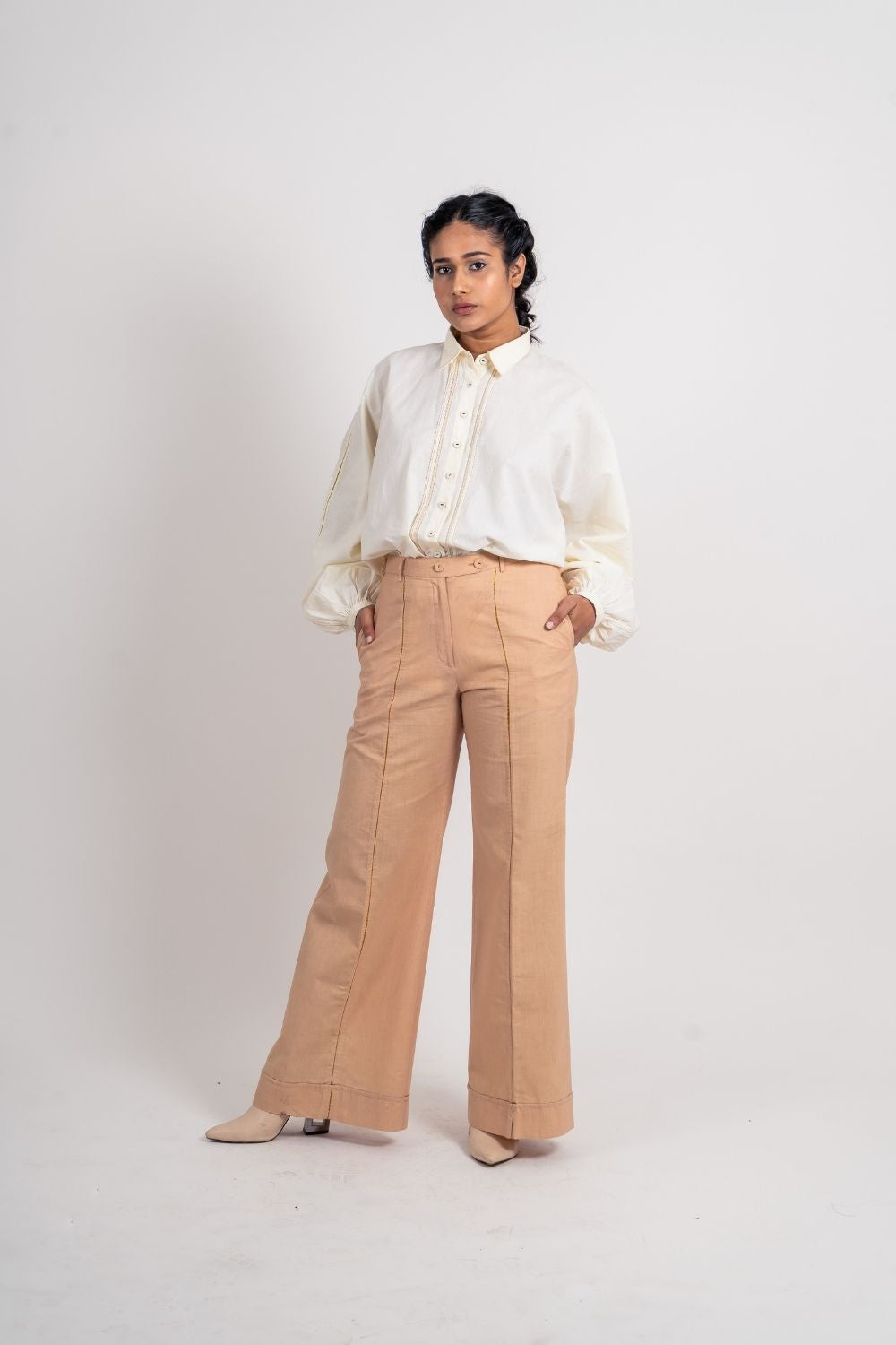 White Cotton Shirt with Dolman Sleeves by Ahmev with Broken Book by Ahmev, Casual Wear, Handloom Cotton, July Sale, July Sale 2023, Natural, Regular Fit, Shirts, Solids, Tops, White, Womenswear at Kamakhyaa for sustainable fashion