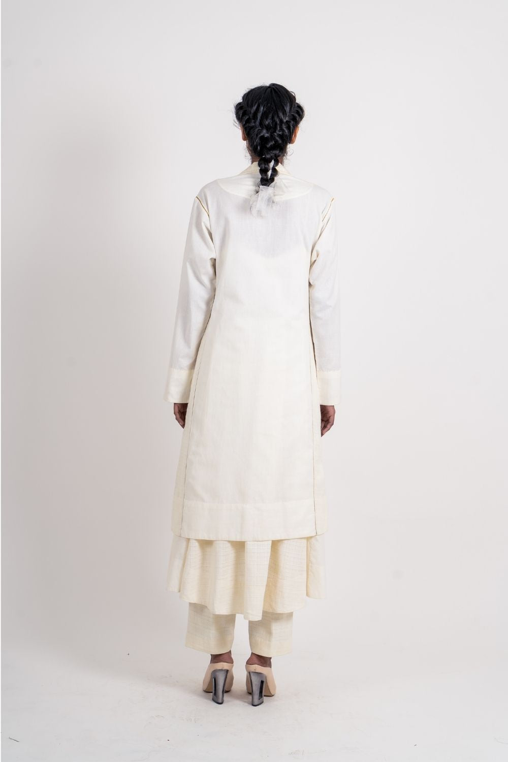 White Long Jacket Overlays Handloom Cotton, Natural, Overlays, Regular Fit, Solids, Trench Coats, Ahmev Kamakhyaa