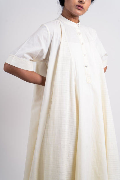 White Cotton Midi Dress by Ahmev with Broken Book by Ahmev, Casual Wear, Handloom Cotton, July Sale, July Sale 2023, Midi Dresses, Natural, Relaxed Fit, Solids, White, Womenswear at Kamakhyaa for sustainable fashion