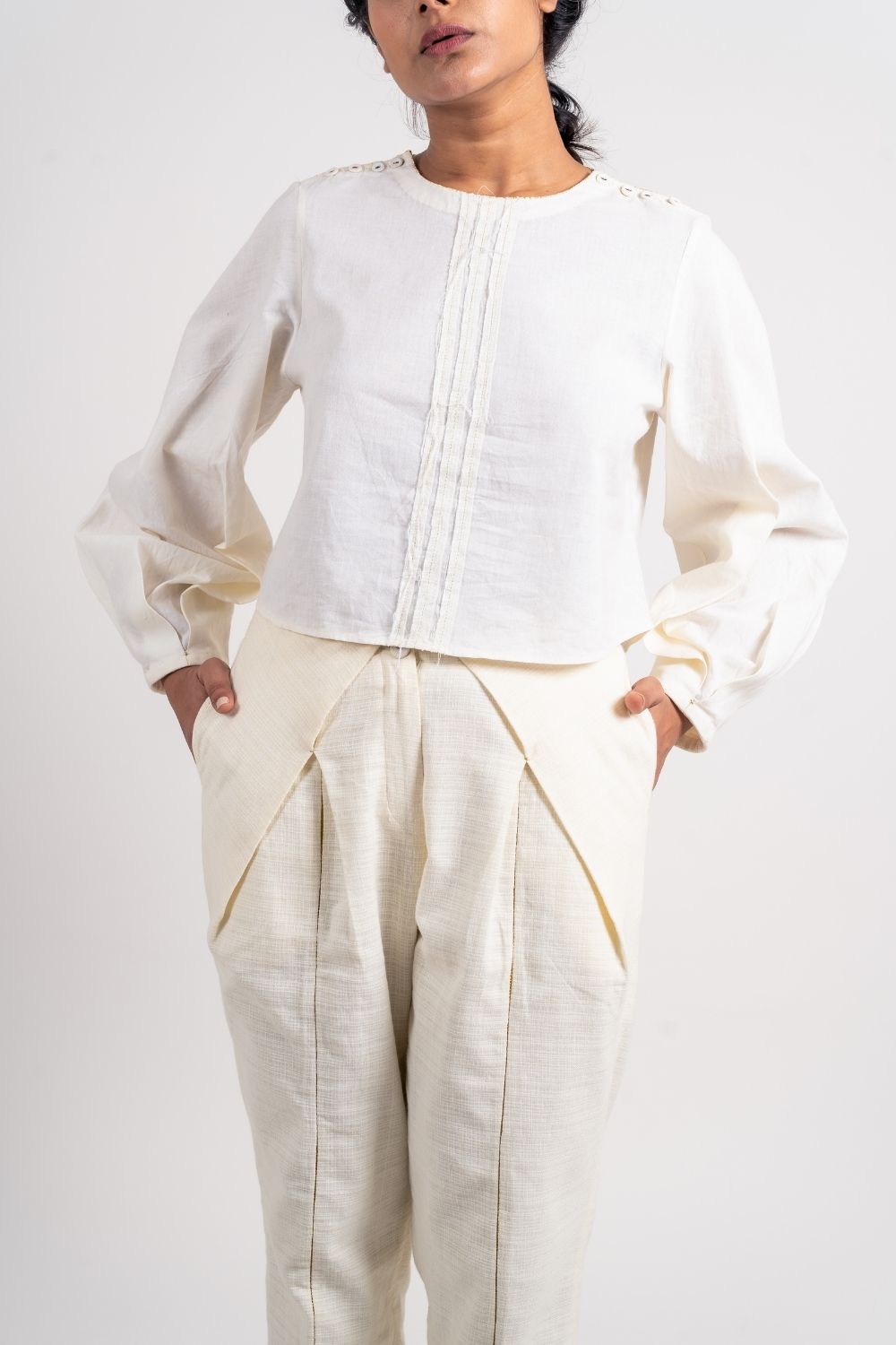 White Cotton Tunic Top Tops Handloom Cotton, Natural, Regular Fit, Solids, Tops, Ahmev Kamakhyaa