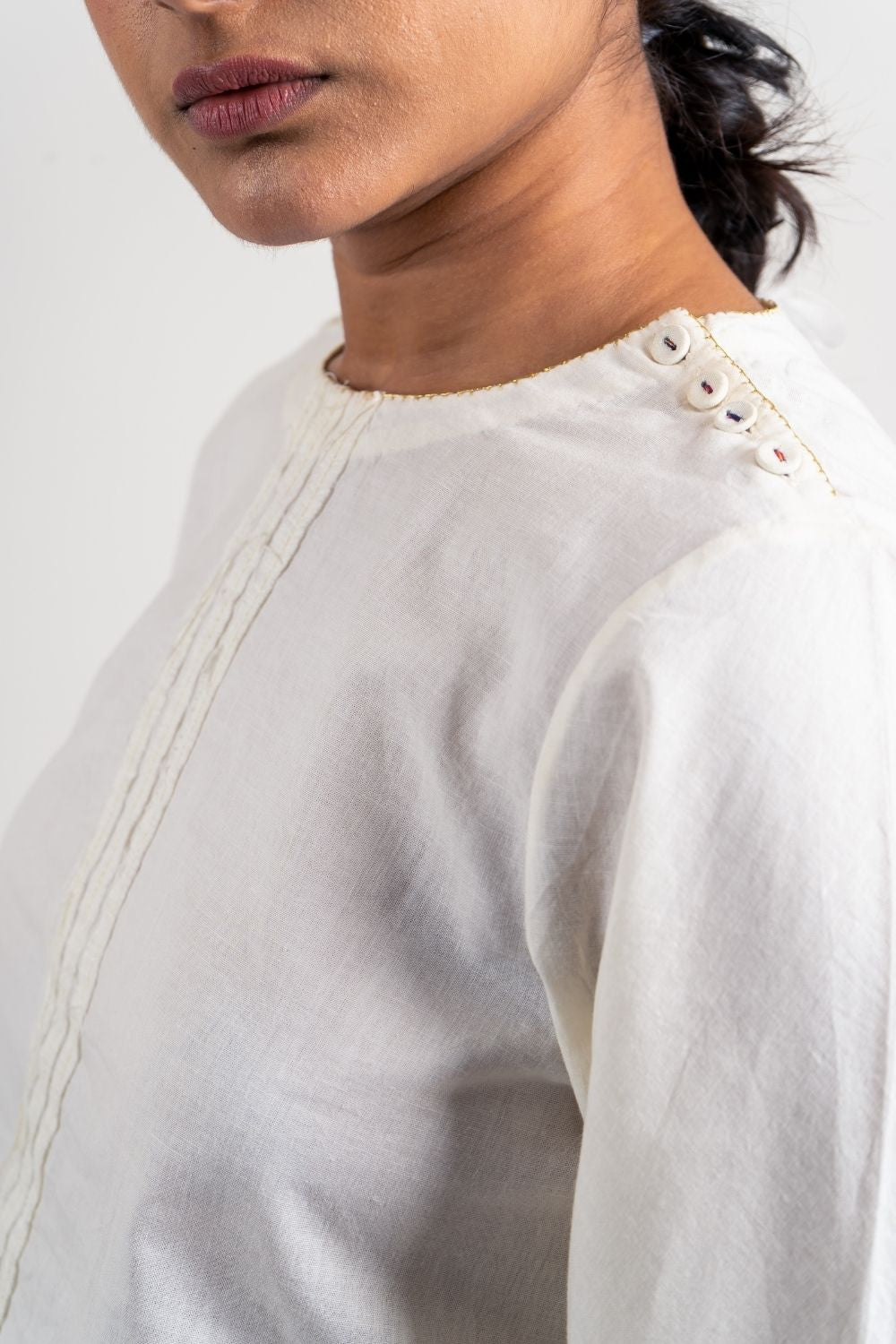 White Cotton Tunic Top by Ahmev with Broken Book by Ahmev, Casual Wear, Crop Tops, Handloom Cotton, July Sale, July Sale 2023, Natural, Regular Fit, Solids, Tops, White, Womenswear at Kamakhyaa for sustainable fashion