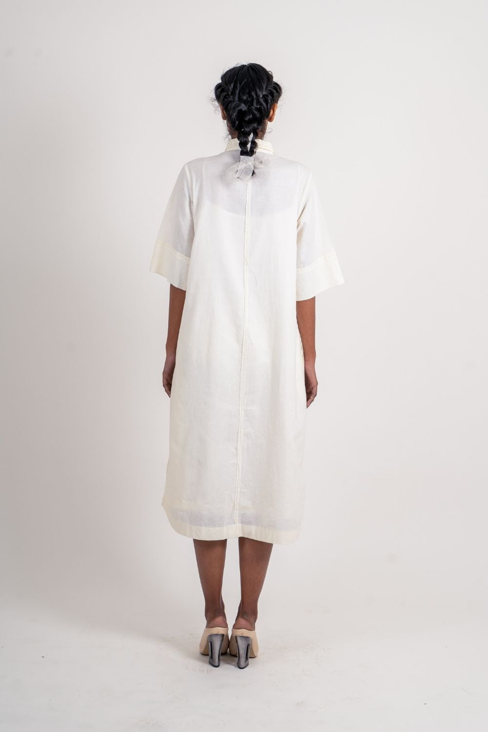 White Textured Shirt Dresses Handloom Cotton, Regular Fit, Dresses, Textured, Ahmev Kamakhyaa