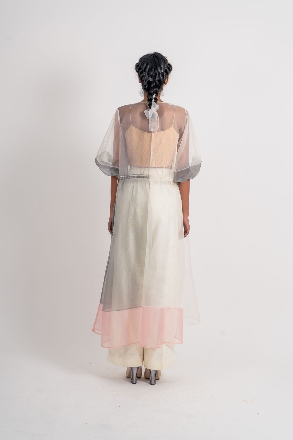 White Organza Shrug by Ahmev with Broken Book by Ahmev, Casual Wear, Grey, July Sale, July Sale 2023, Natural, Relaxed Fit, Shrugs, Silk Organza, Solids, Womenswear at Kamakhyaa for sustainable fashion