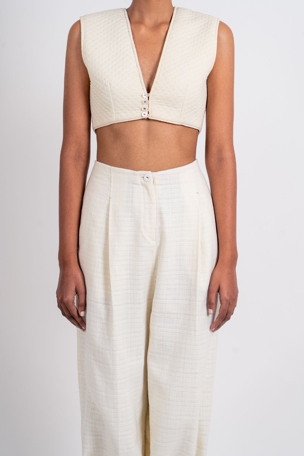 White Crop Top Tops Tops, Fitted At Bust, Handwoven cotton, Natural, Textured, Ahmev Kamakhyaa