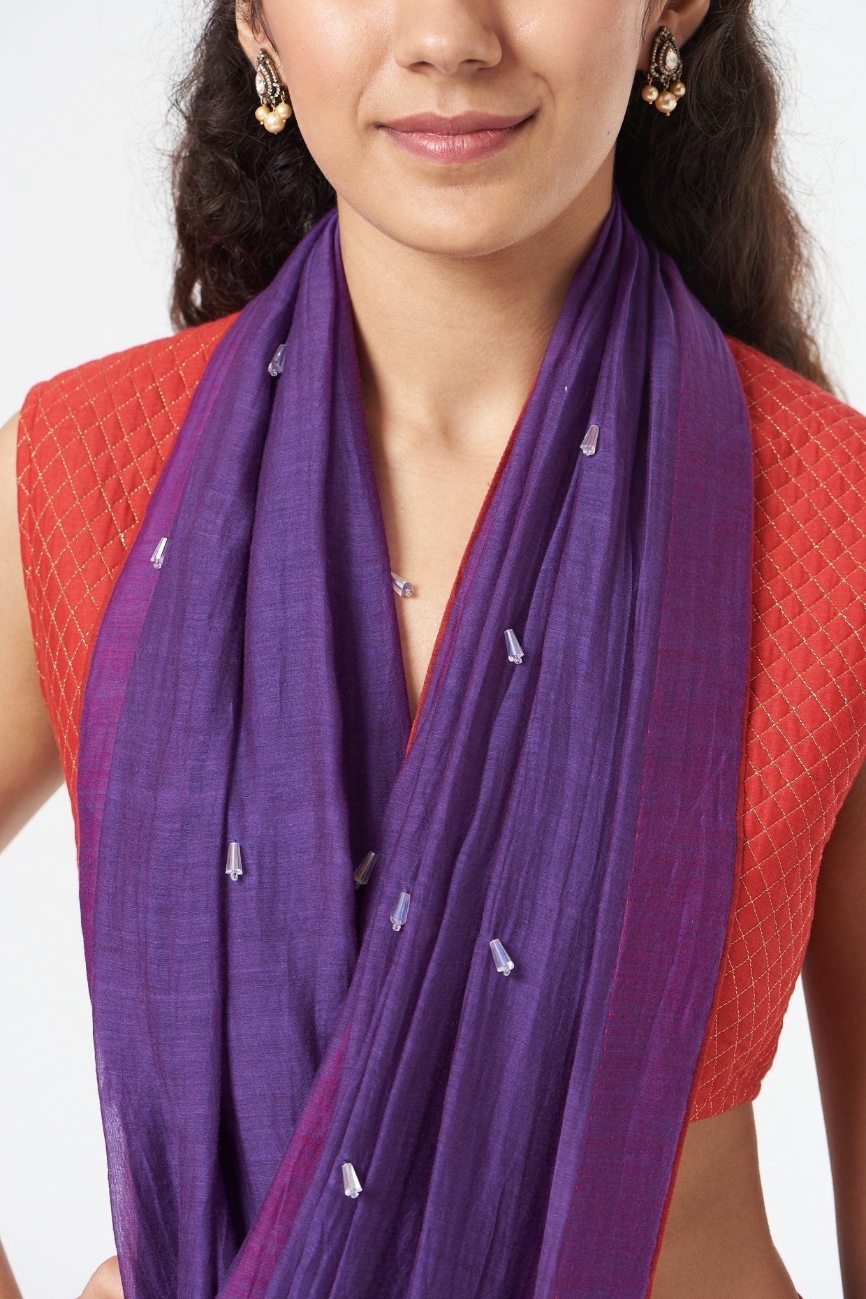 Purple Saree With Crystal Drops + Peticot Indian Wear new, Free Size, Natural, Purple, Sets, Sarees, Silk Chanderi, Textured Ahmev Kamakhyaa