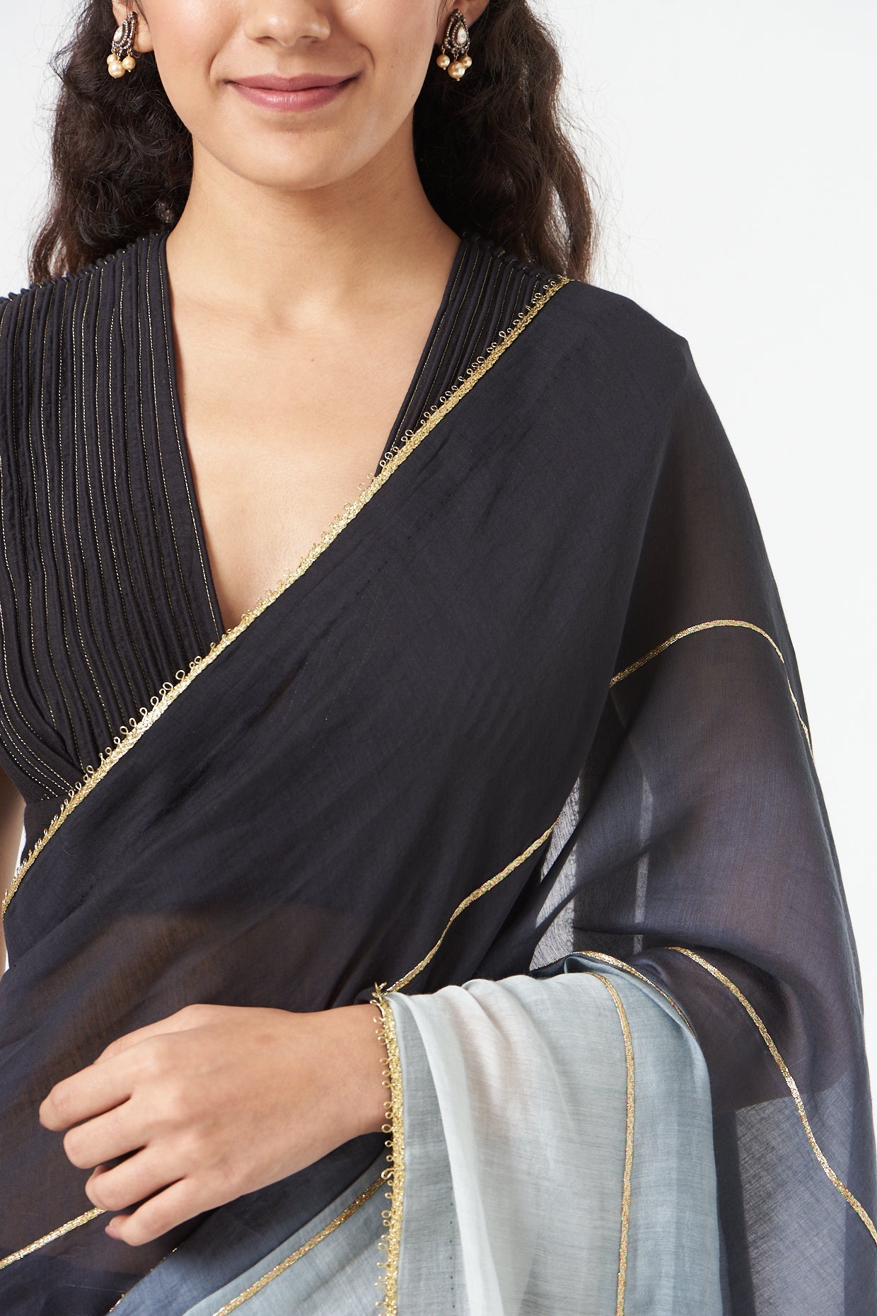 Black Ombre Saree + Peticot by Ahmev with Black, Casual Wear, Festive '22, Festive'22 by Ahmev, Indian Wear, July Sale, July Sale 2023, Natural, New, Ombre & Dyes, Regular Fit, Saree Sets, Silk Chanderi, Womenswear at Kamakhyaa for sustainable fashion