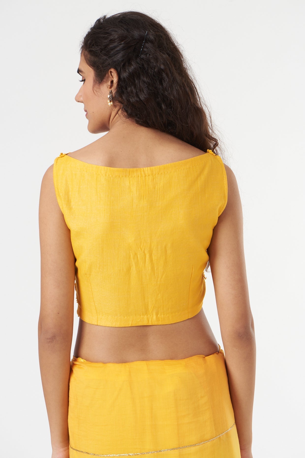 Yellow Silk Chanderi Embroidered Blouse by Ahmev with Casual Wear, Embroidered, Festive '22, Festive'22 by Ahmev, July Sale, July Sale 2023, Natural, New, Regular Fit, Saree Blouses, Silk Chanderi, Tops, Womenswear, Yellow at Kamakhyaa for sustainable fashion
