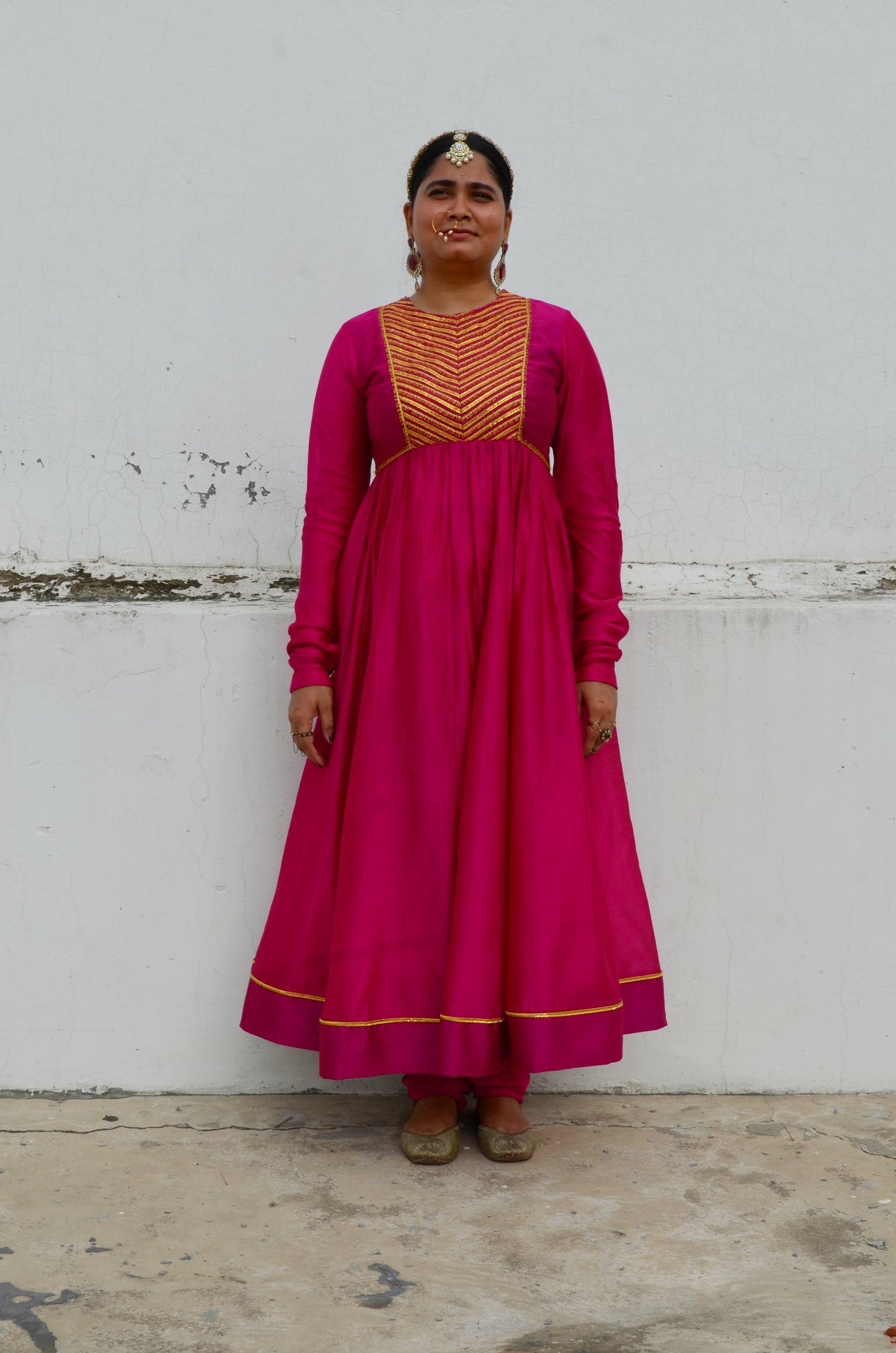 Pink Chanderi Anakali with Dupatta by Ahmev with Chanderi Silk, Co-ord Sets, Cotton, Embellished, Evening Wear, Festive Wear, Kurta Set with Dupattas, Party Wear, Pink, Regular Fit, Rumi, Rumi by Ahmev, Solids, Womenswear at Kamakhyaa for sustainable fashion