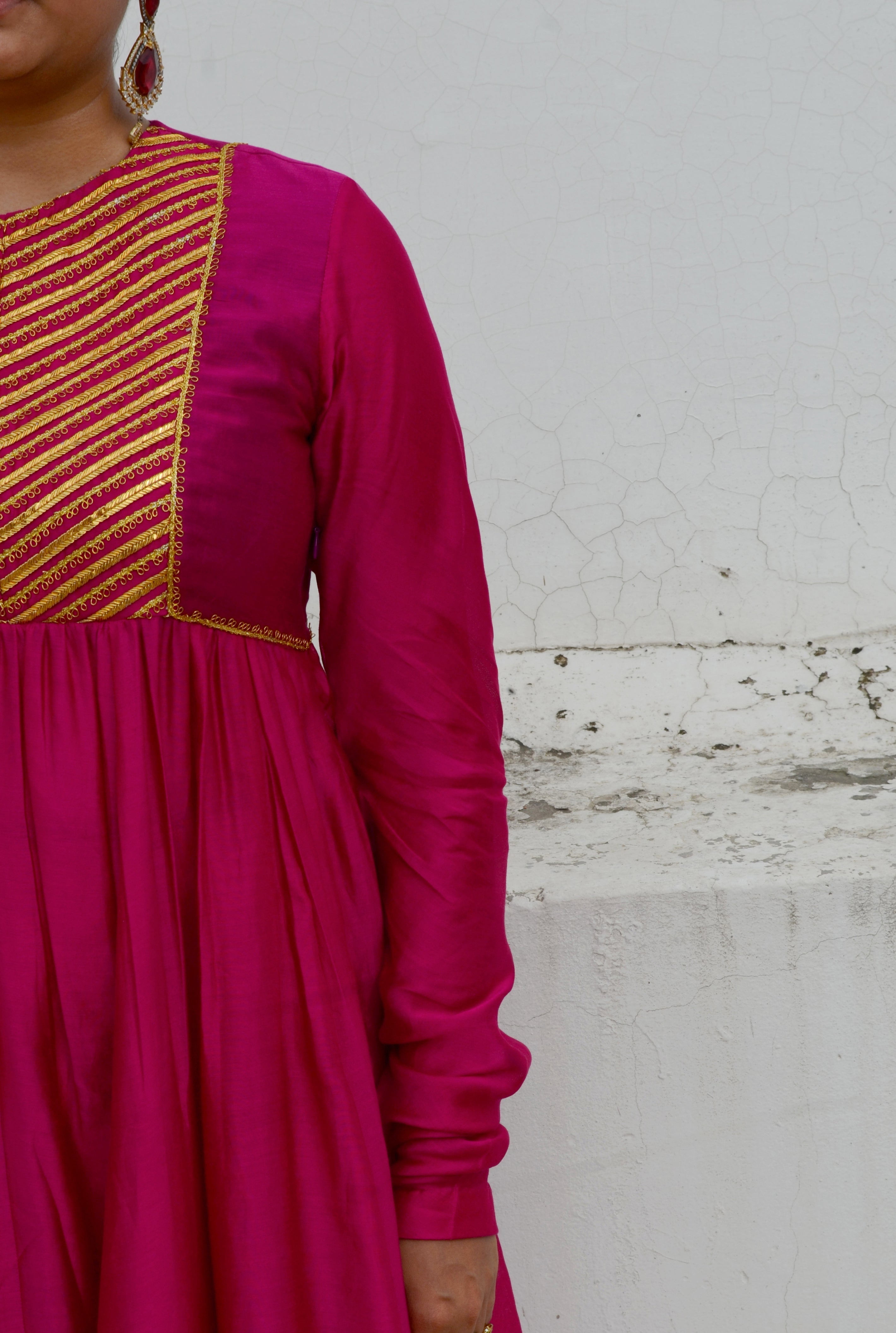 Pink Chanderi Anakali with Dupatta by Ahmev with Chanderi Silk, Co-ord Sets, Cotton, Embellished, Evening Wear, Festive Wear, Kurta Set with Dupattas, Party Wear, Pink, Regular Fit, Rumi, Rumi by Ahmev, Solids, Womenswear at Kamakhyaa for sustainable fashion