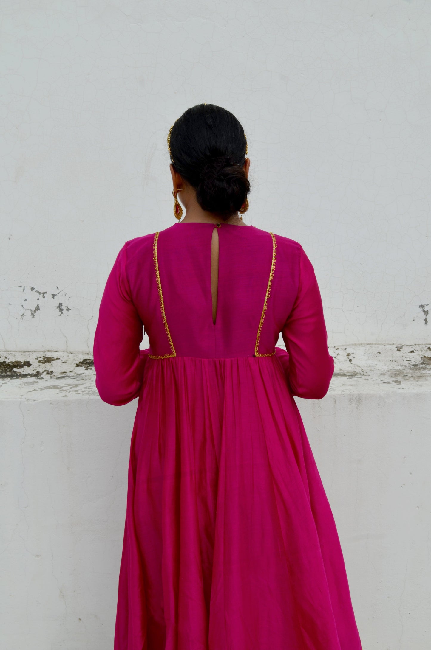 Pink Chanderi Anakali with Dupatta by Ahmev with Chanderi Silk, Co-ord Sets, Cotton, Embellished, Evening Wear, Festive Wear, Kurta Set with Dupattas, Party Wear, Pink, Regular Fit, Rumi, Rumi by Ahmev, Solids, Womenswear at Kamakhyaa for sustainable fashion