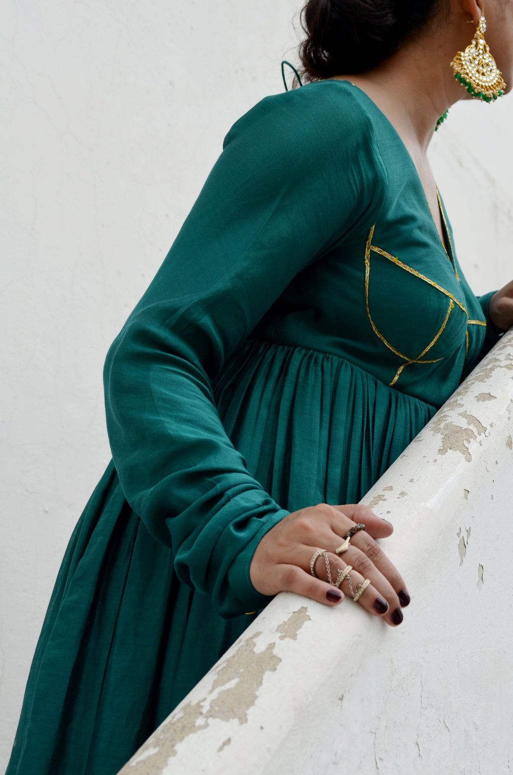 Green Chanderi Anakali with Dupatta by Ahmev with Chanderi Silk, Co-ord Sets, Cotton, Embellished, Evening Wear, Festive Wear, Green, Kurta Set with Dupattas, Party Wear, Regular Fit, Rumi, Rumi by Ahmev, Solids, Womenswear at Kamakhyaa for sustainable fashion