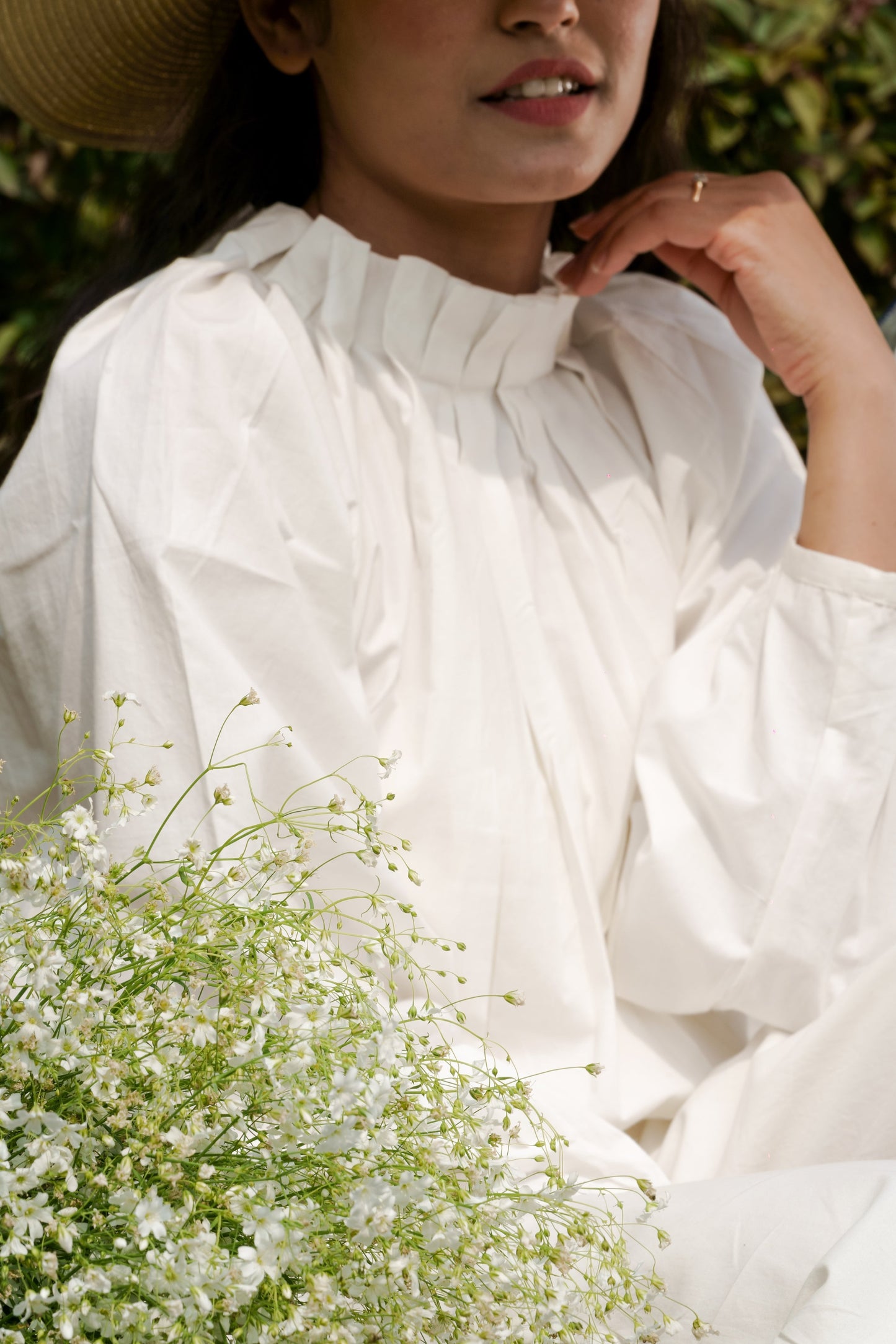 White Cotton Pleated Top by Ahmev with Casual Wear, Cottage Garden, Cottage Garden by Ahmev, Cotton, Crop Tops, July Sale, July Sale 2023, Natural, Relaxed Fit, Solids, Tops, White, Womenswear at Kamakhyaa for sustainable fashion