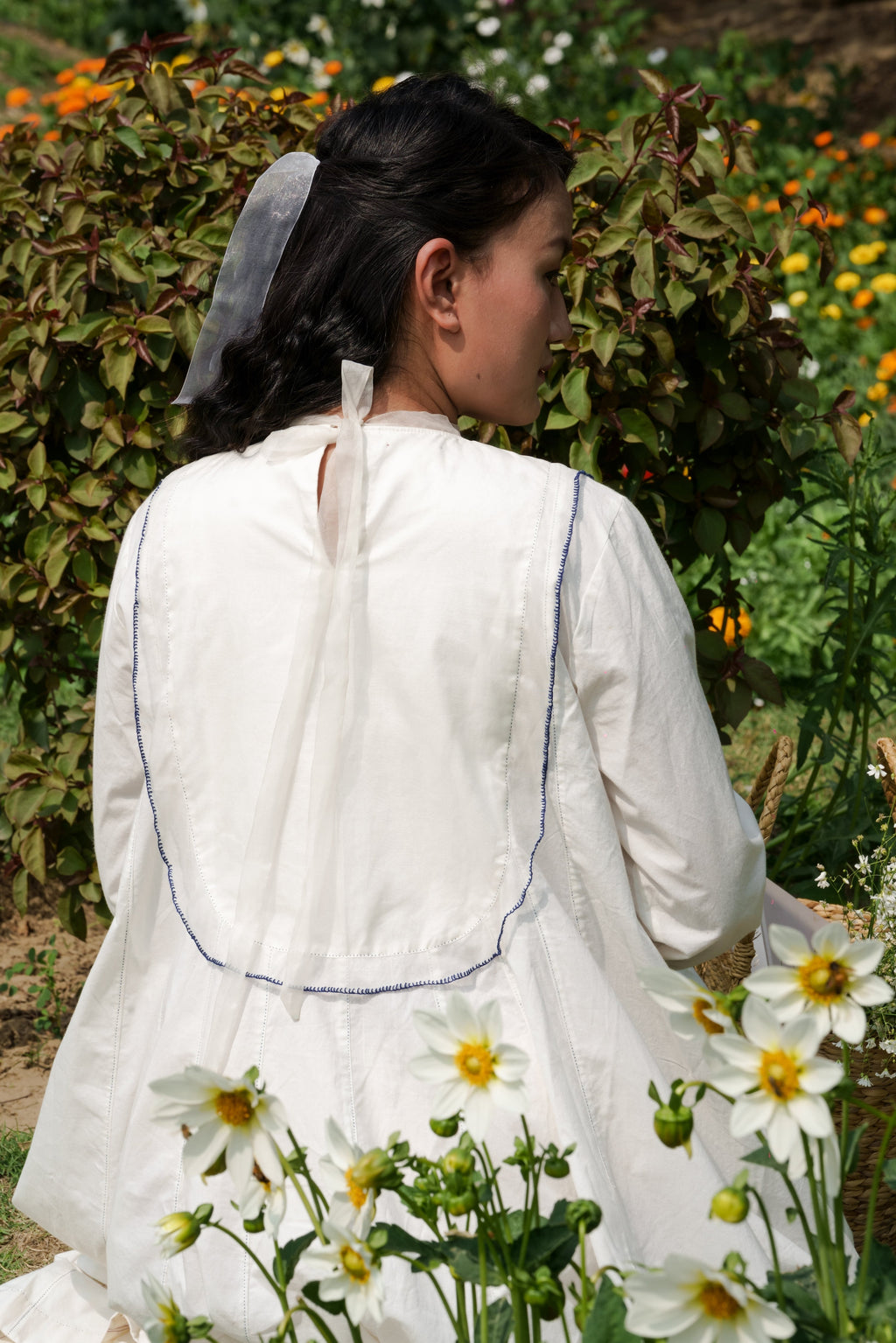 White Cotton Maxi Dress by Ahmev with Casual Wear, Cottage Garden, Cottage Garden by Ahmev, Cotton, July Sale, July Sale 2023, Midi Dresses, Natural, Relaxed Fit, Silk Organza, Solids, White, Womenswear at Kamakhyaa for sustainable fashion