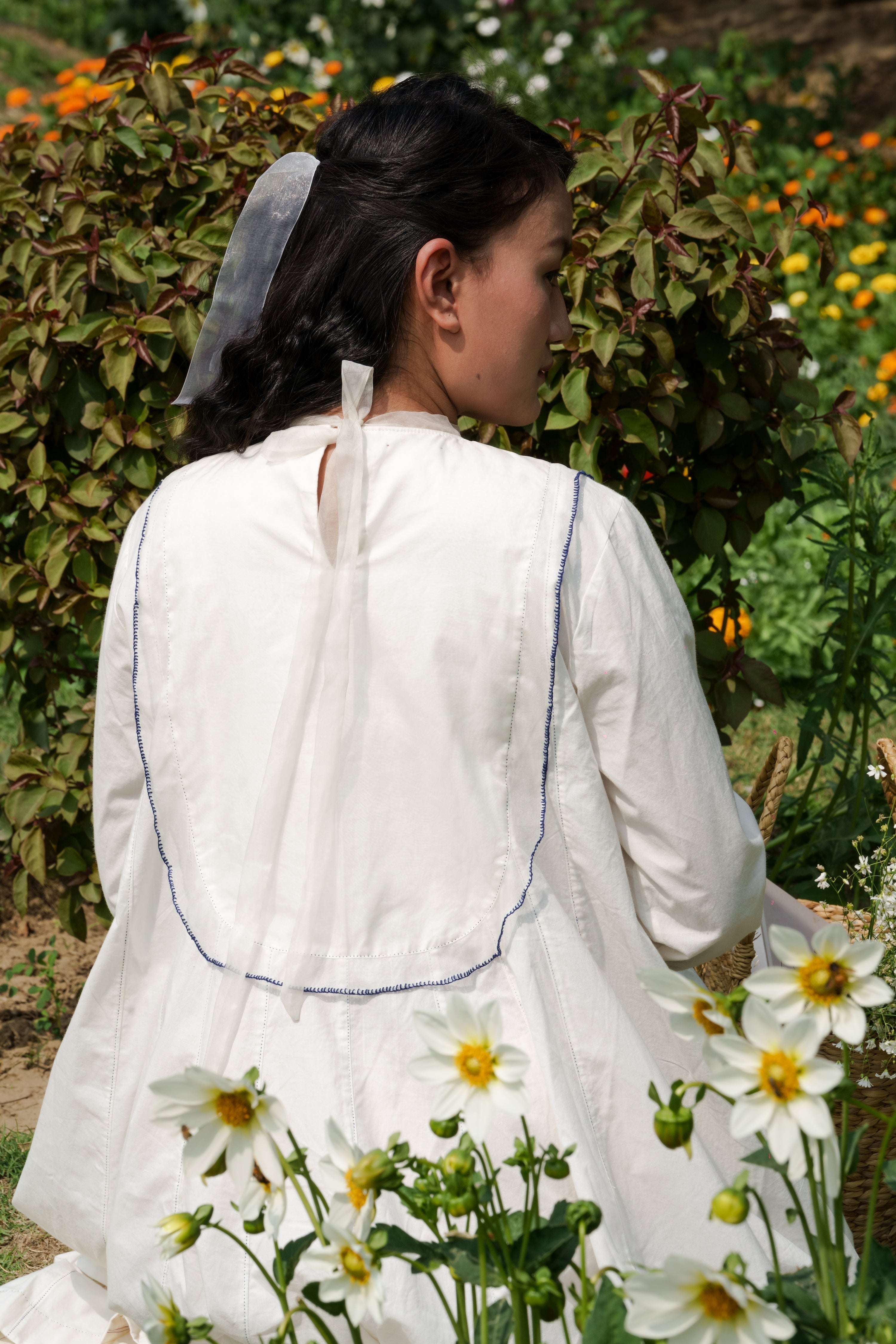 White Cotton Maxi Dress by Ahmev with Casual Wear, Cottage Garden, Cottage Garden by Ahmev, Cotton, July Sale, July Sale 2023, Midi Dresses, Natural, Relaxed Fit, Silk Organza, Solids, White, Womenswear at Kamakhyaa for sustainable fashion