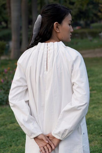 White Cotton Long Dress by Ahmev with Casual Wear, Cottage Garden, Cottage Garden by Ahmev, Cotton, July Sale, July Sale 2023, Midi Dresses, Natural, Relaxed Fit, Solids, White, Womenswear at Kamakhyaa for sustainable fashion