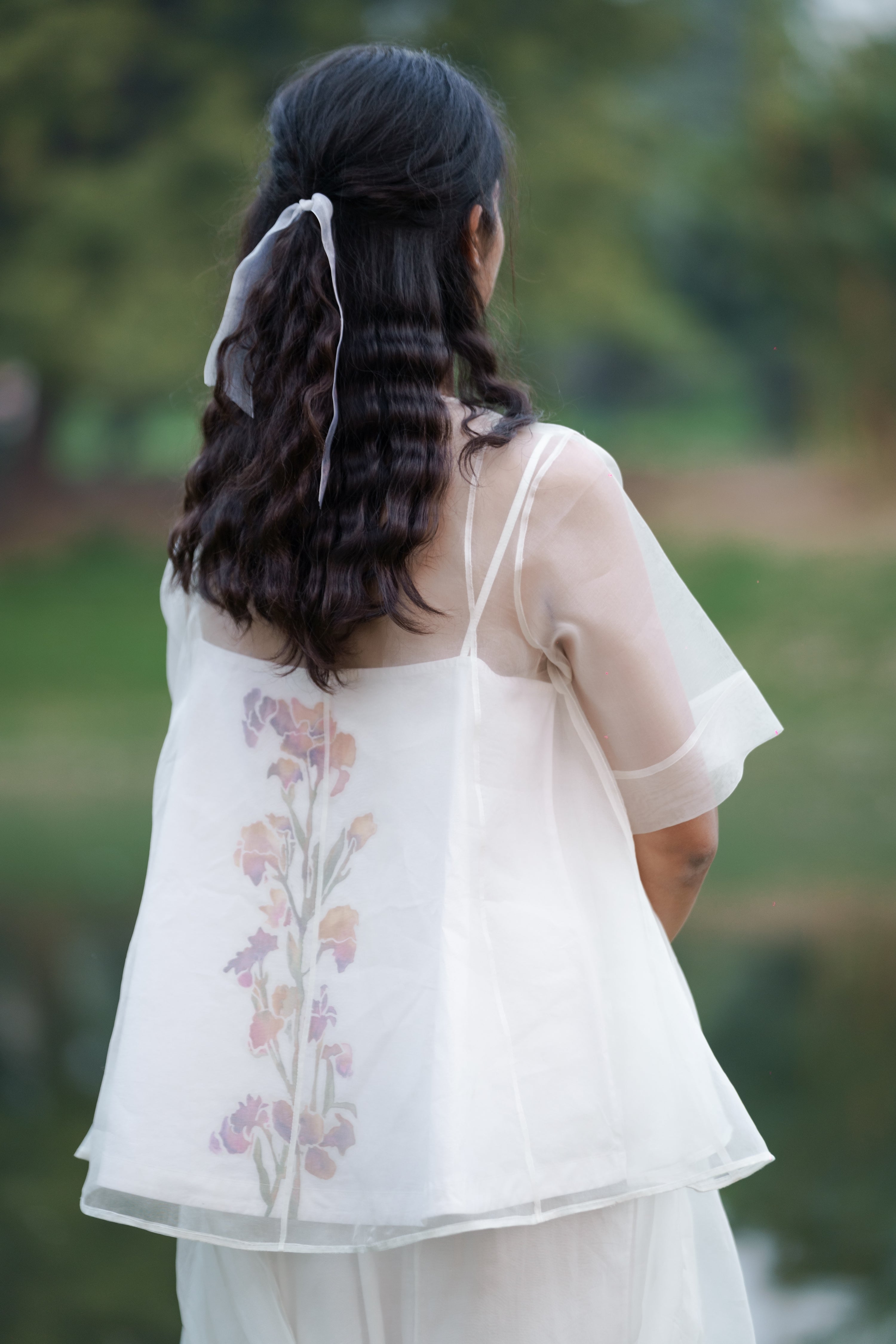 White Cotton Angrakha Top by Ahmev with Casual Wear, Cottage Garden, Cottage Garden by Ahmev, Cotton, July Sale, July Sale 2023, Natural, Peplum Tops, Relaxed Fit, Silk Organza, Solids, Tops, White, Womenswear at Kamakhyaa for sustainable fashion