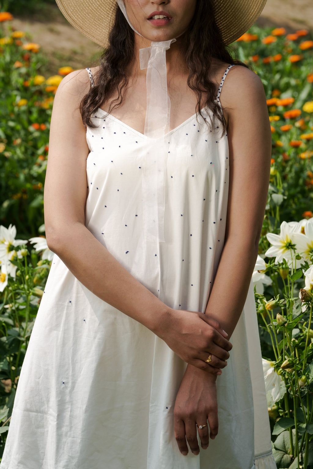 White Strap Maxi Dress by Ahmev with Casual Wear, Cottage Garden, Cottage Garden by Ahmev, Cotton, July Sale, July Sale 2023, Maxi Dresses, Natural, Relaxed Fit, Sleeveless Dresses, Solids, Strap Dresses, Tiered Dresses, White, Womenswear at Kamakhyaa for sustainable fashion