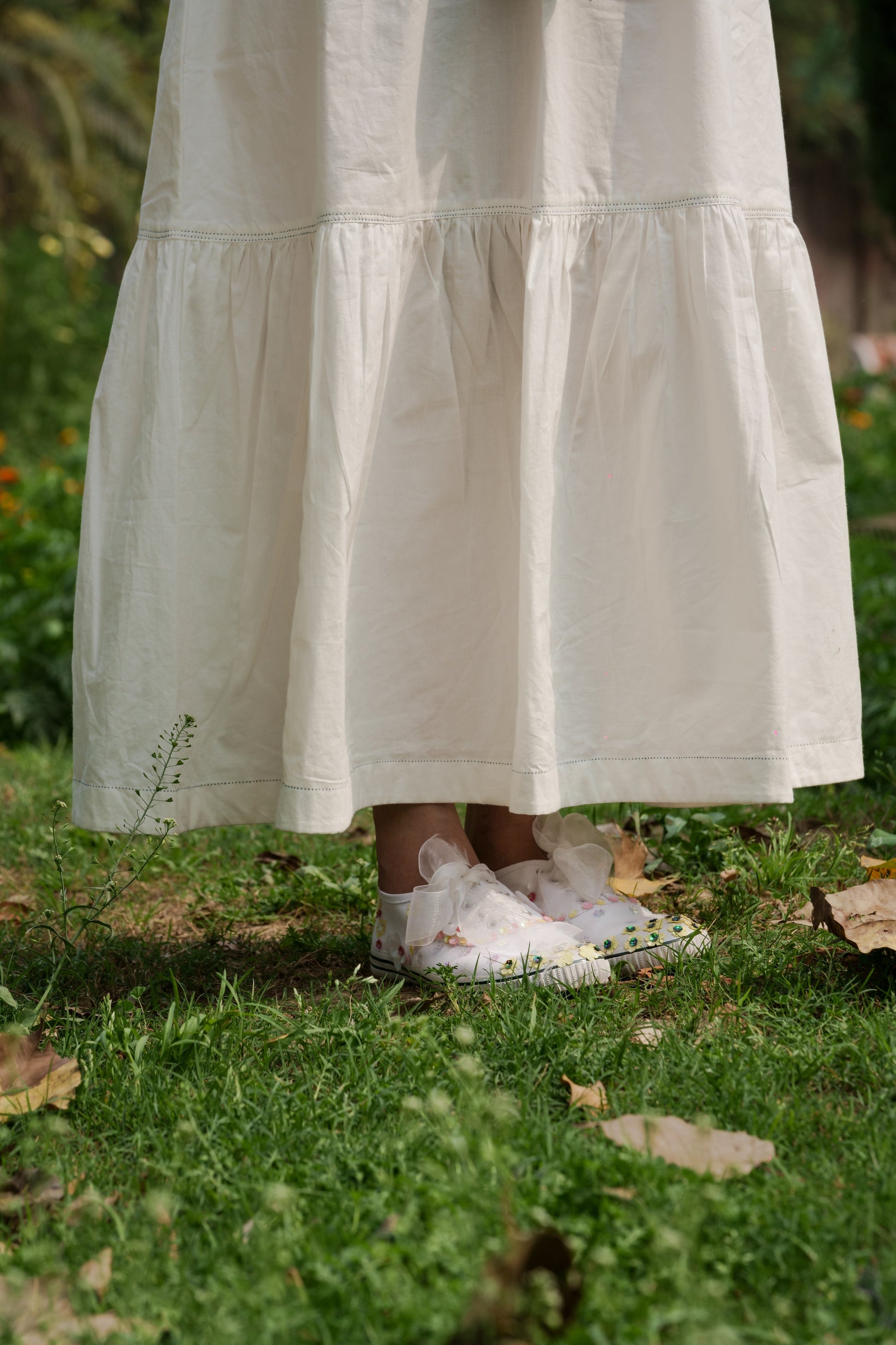 White Strap Maxi Dress by Ahmev with Casual Wear, Cottage Garden, Cottage Garden by Ahmev, Cotton, July Sale, July Sale 2023, Maxi Dresses, Natural, Relaxed Fit, Sleeveless Dresses, Solids, Strap Dresses, Tiered Dresses, White, Womenswear at Kamakhyaa for sustainable fashion
