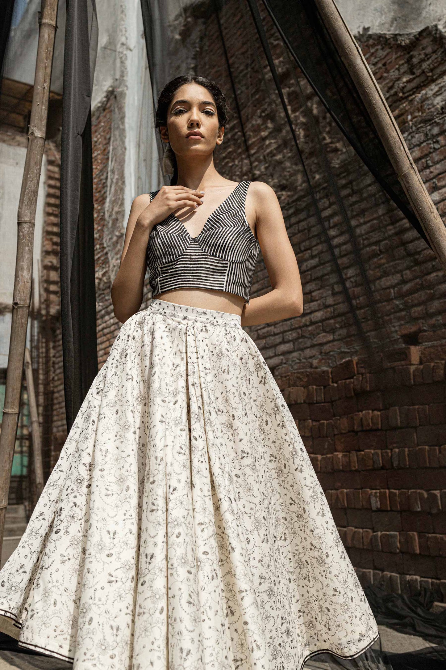 Ivory Chanderi Skirt by Ahmev with Best Selling, Casual Wear, Chanderi, Ink And Ivory, Ink And Ivory by Ahmev, Midi Skirts, Natural, Prints, Relaxed Fit, Skirts, White, Womenswear at Kamakhyaa for sustainable fashion