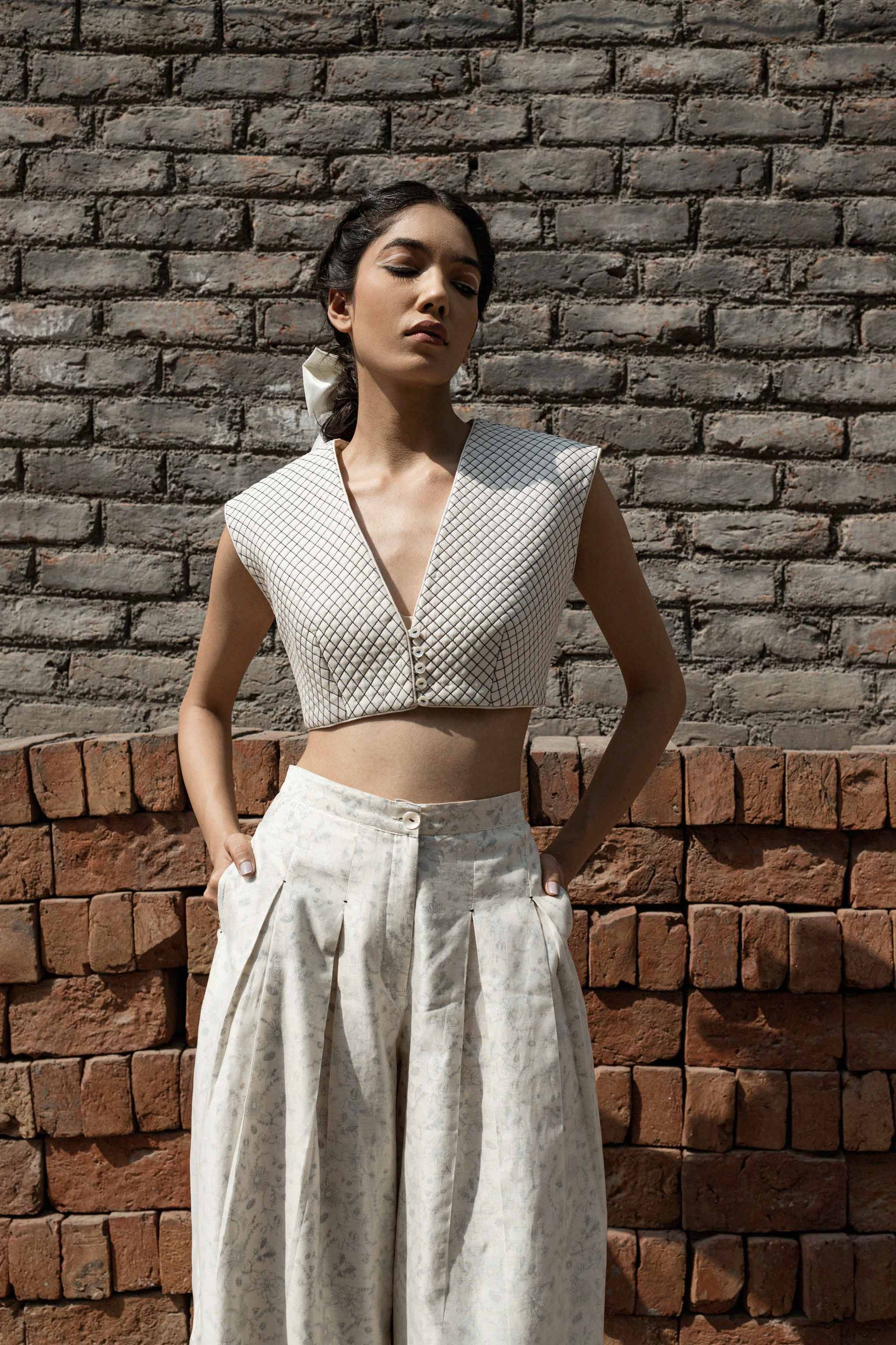 White Quilted Blouse Blouses, Casual Wear, Chanderi, Ink And Ivory, Natural, Regular Fit, Textured, White Kamakhyaa