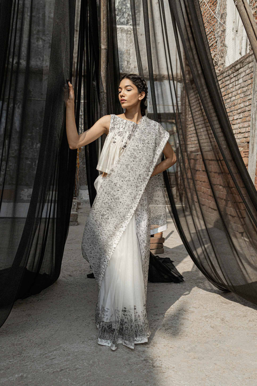White Chanderi Pleated Top by Ahmev with Best Selling, Casual Wear, Chanderi, Crop Tops, Ink And Ivory, Ink And Ivory by Ahmev, Natural, Prints, Relaxed Fit, White, Womenswear at Kamakhyaa for sustainable fashion