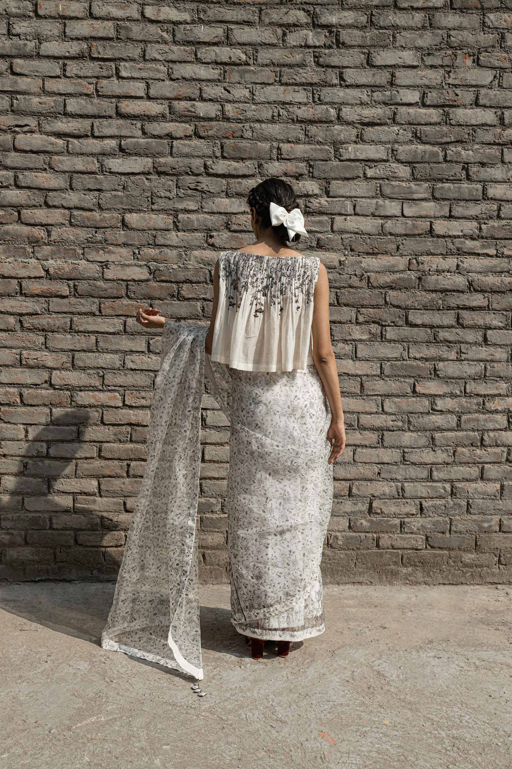 White Chanderi Pleated Top by Ahmev with Best Selling, Casual Wear, Chanderi, Crop Tops, Ink And Ivory, Ink And Ivory by Ahmev, Natural, Prints, Relaxed Fit, White, Womenswear at Kamakhyaa for sustainable fashion