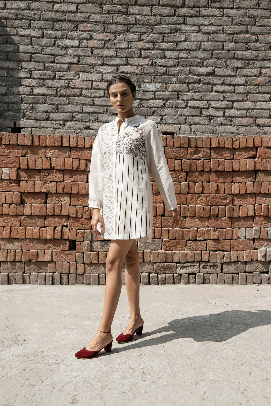 White Chanderi Shirt by Ahmev with Casual Wear, Chanderi, Ink And Ivory, Ink And Ivory by Ahmev, Natural, Prints, Regular Fit, Shirts, White, Womenswear at Kamakhyaa for sustainable fashion
