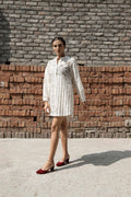 White Chanderi Shirt by Ahmev with Casual Wear, Chanderi, Ink And Ivory, Ink And Ivory by Ahmev, Natural, Prints, Regular Fit, Shirts, White, Womenswear at Kamakhyaa for sustainable fashion
