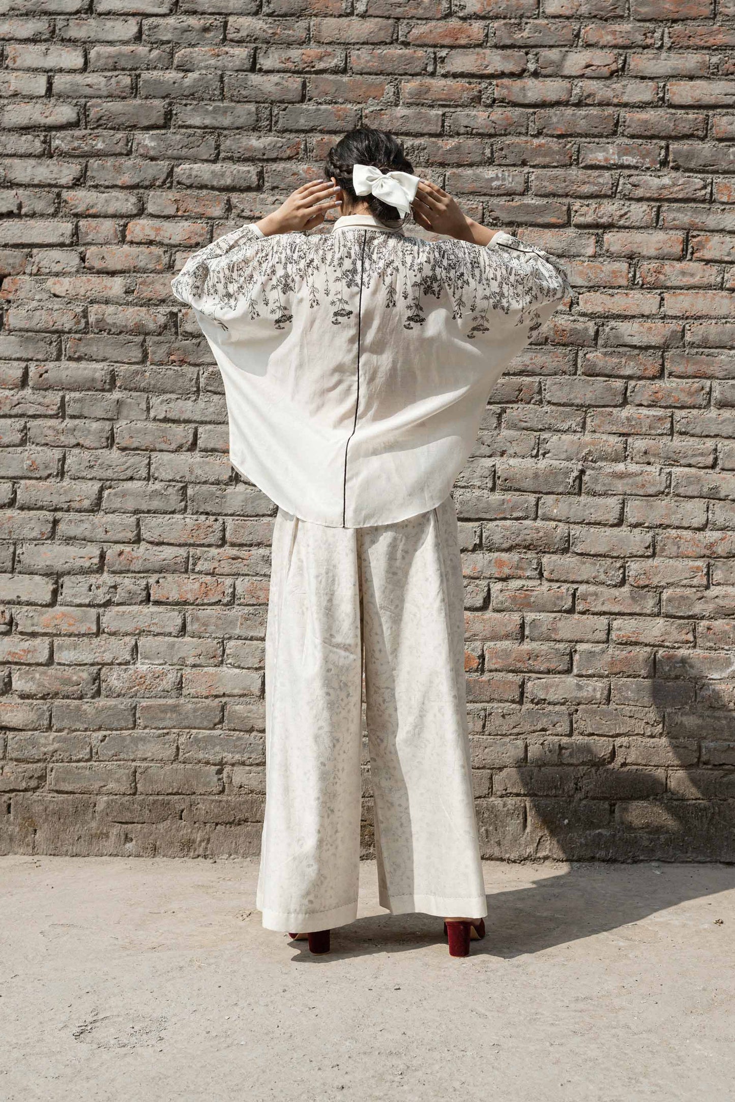 White Chanderi Shirt by Ahmev with Casual Wear, Chanderi, Ink And Ivory, Ink And Ivory by Ahmev, Natural, Prints, Relaxed Fit, Shirts, White, Womenswear at Kamakhyaa for sustainable fashion