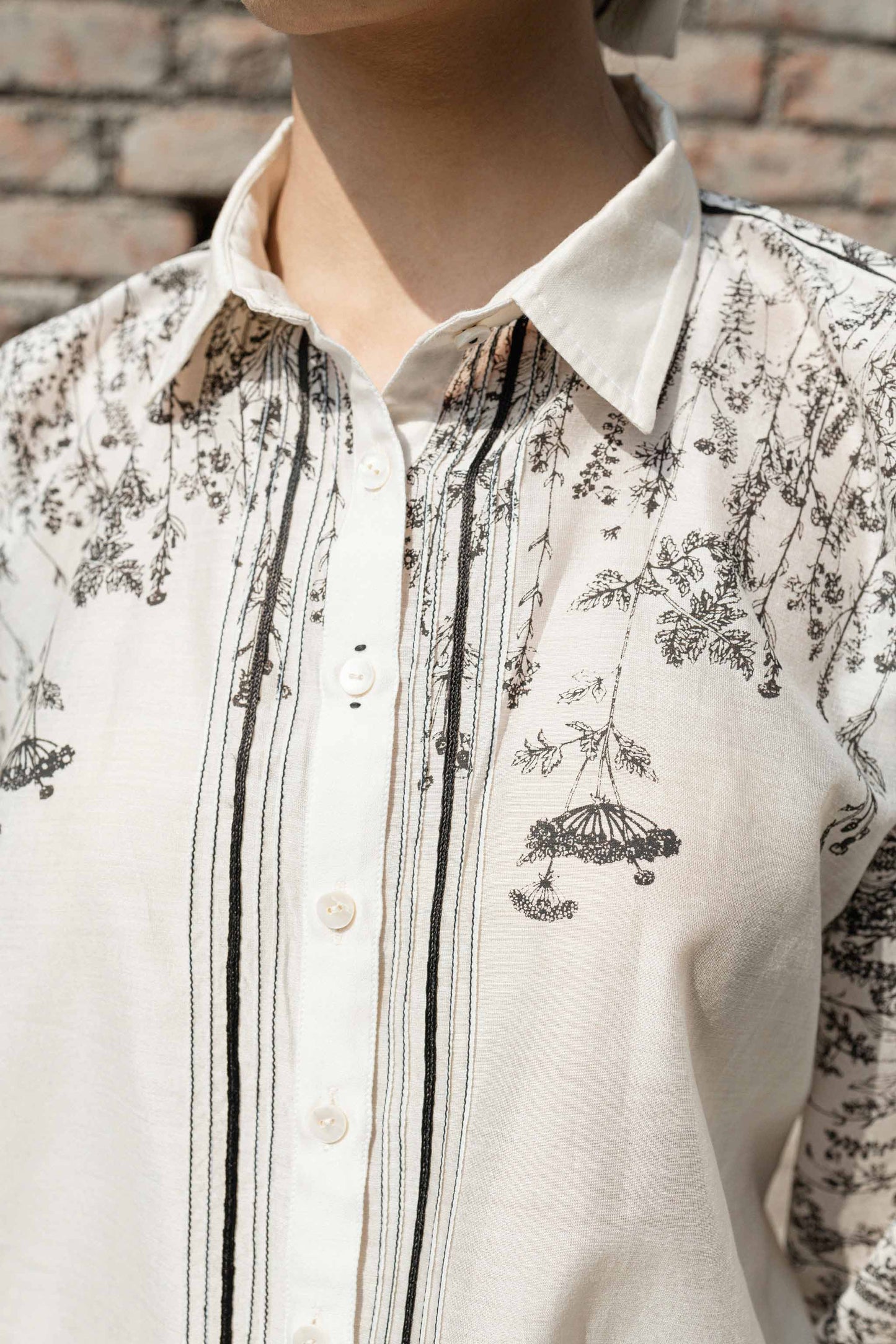 White Chanderi Shirt by Ahmev with Casual Wear, Chanderi, Ink And Ivory, Ink And Ivory by Ahmev, Natural, Prints, Relaxed Fit, Shirts, White, Womenswear at Kamakhyaa for sustainable fashion