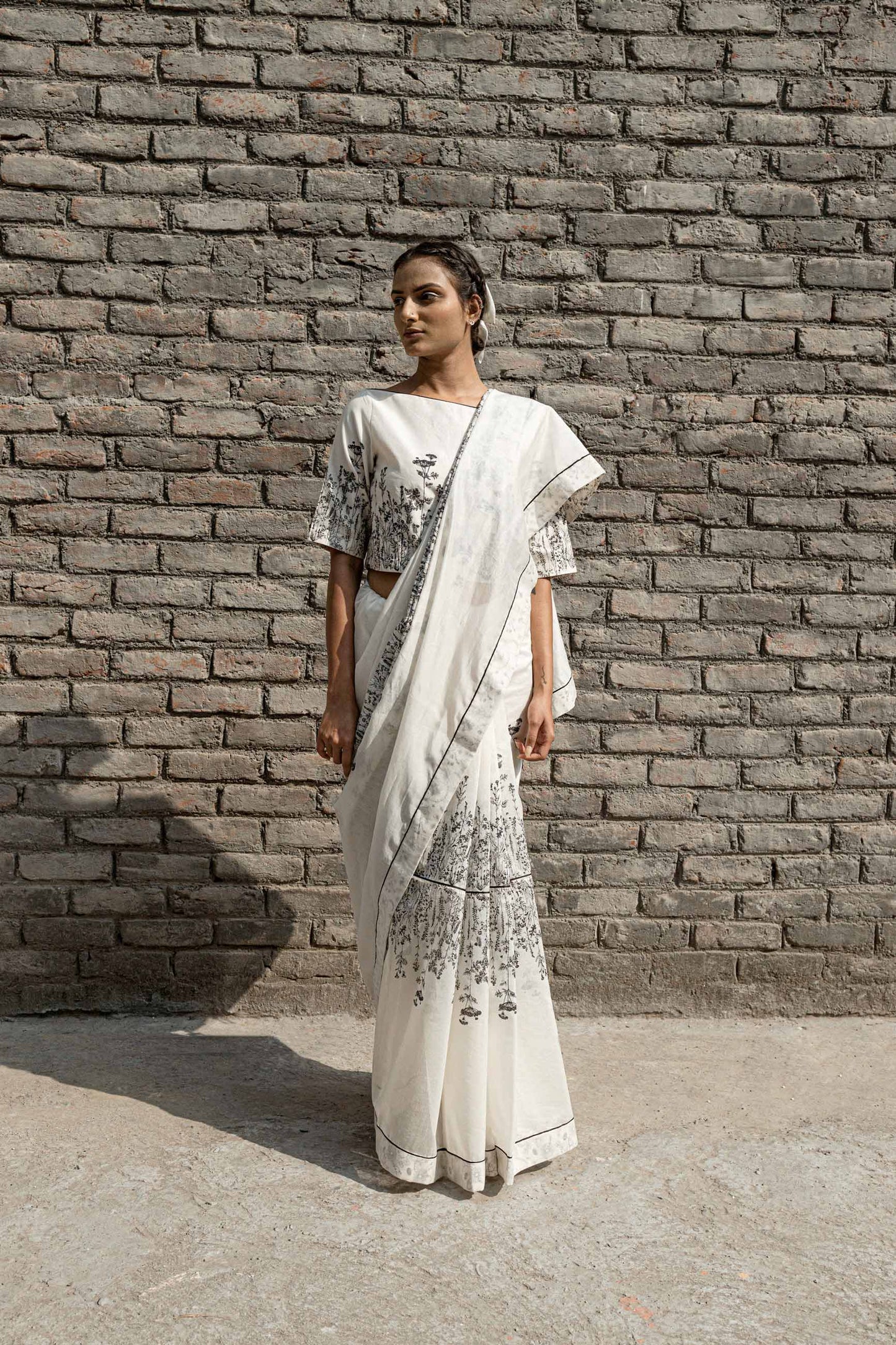 Ivory Chanderi Saree by Ahmev with Best Selling, Casual Wear, Chanderi, For Mother, Free Size, Indian Wear, Ink And Ivory, Ink And Ivory by Ahmev, Natural, Prints, Sarees, White, Womenswear at Kamakhyaa for sustainable fashion