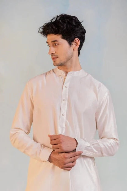 White Sequin Work Kurta Pant Set by Charkhee with Aasma by Charkhee, Aasmaa by Charkhee, Chanderi, Cotton, Embellished, Kurta Pant Sets, Mens Co-ords, Menswear, Natural, Relaxed Fit, Sequin work, Wedding Wear, White at Kamakhyaa for sustainable fashion