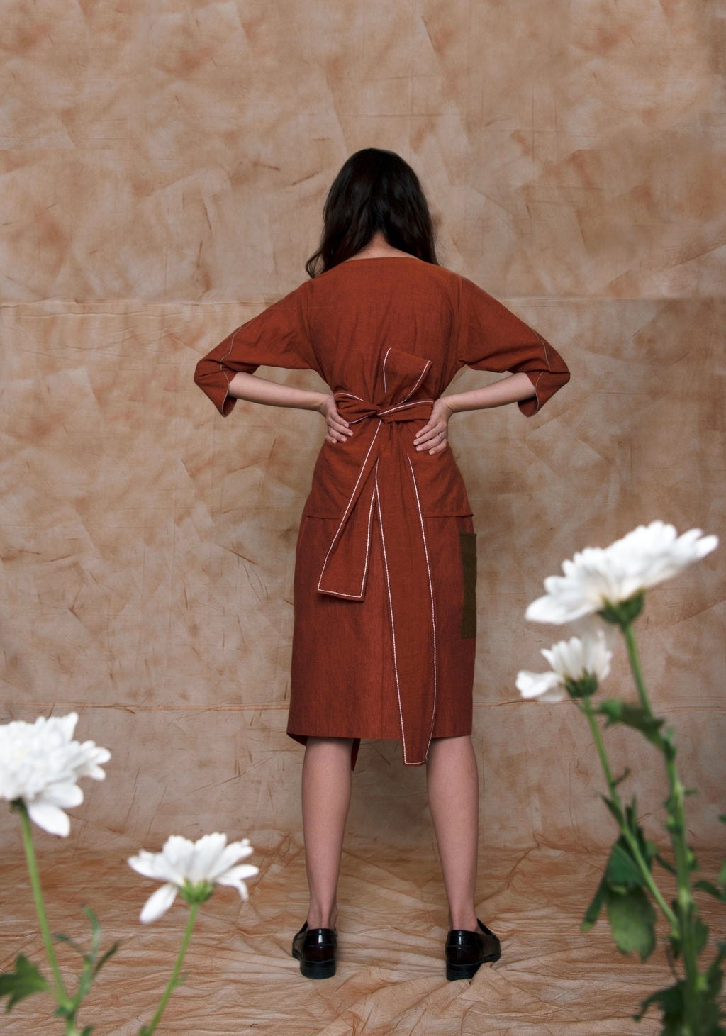 Brown Midi Skirt by Anushé Pirani with Brown, fall, Handwoven Cotton, July Sale, July Sale 2023, Mini Skirts, Natural, Ocean of Stories, Office Wear, Regular Fit, sale anushe pirani, Skirts, Solids, Womenswear at Kamakhyaa for sustainable fashion