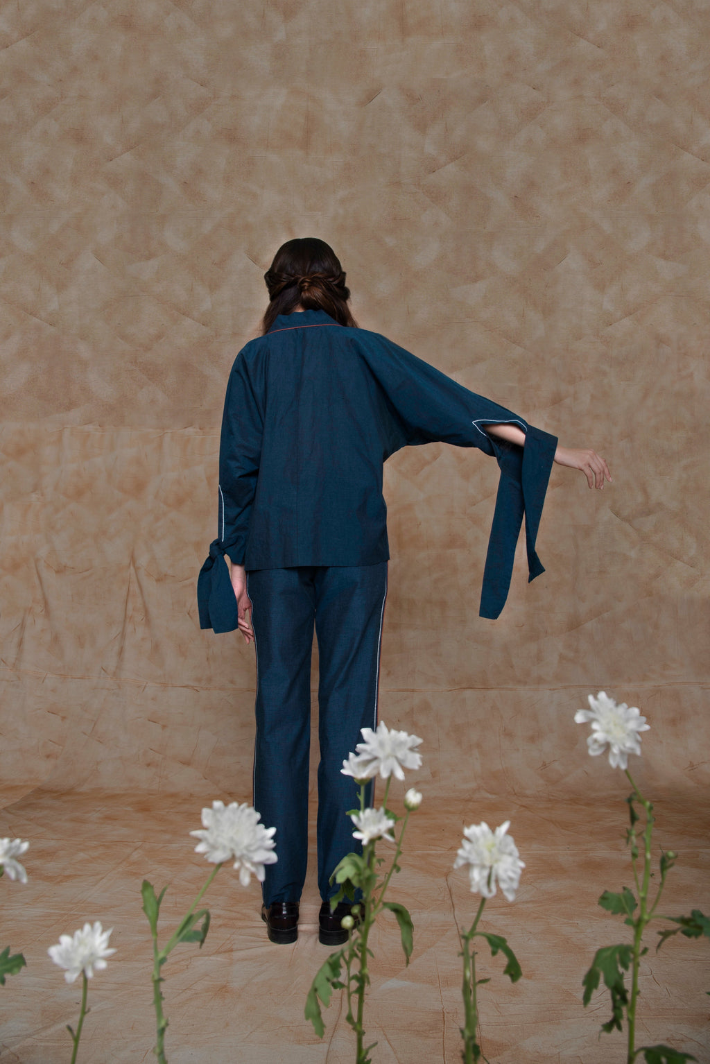 Blue Pants Yoke Pants by Anushé Pirani with Blue, Embroidered, Handwoven Cotton, July Sale, July Sale 2023, Natural, Ocean of Stories, Office Wear, Pants, Regular Fit, sale anushe pirani, Womenswear at Kamakhyaa for sustainable fashion