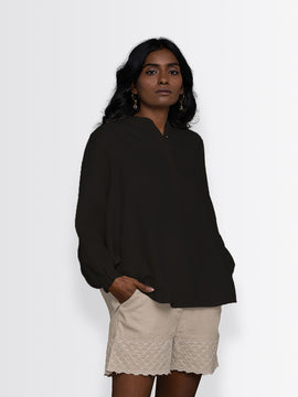 Afternoon Thunderstorm Shirt by Reistor with Archived, Black, Hemp, Hemp Noir by Reistor, Natural, Office Wear, Regular Fit, Shirts, Solids, Tops, Womenswear at Kamakhyaa for sustainable fashion