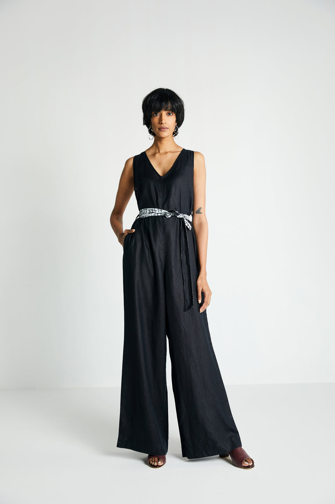 All Around the World Jumpsuit by Reistor with Black, Hemp, Hemp Noir by Reistor, Jumpsuits, Natural, Office Wear, Regular Fit, Solids, Womenswear at Kamakhyaa for sustainable fashion