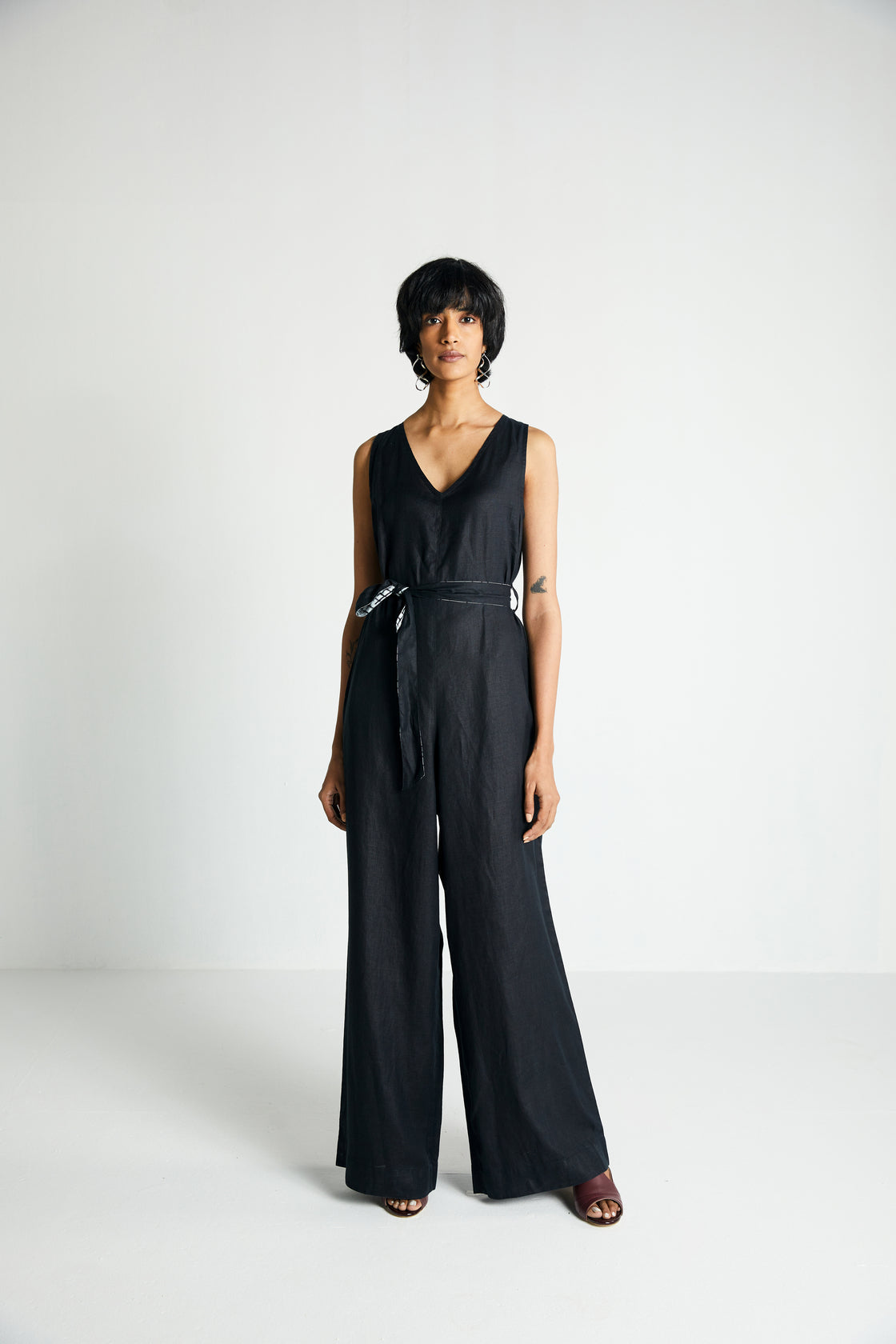 All Around the World Jumpsuit by Reistor with Black, Hemp, Hemp Noir by Reistor, Jumpsuits, Natural, Office Wear, Regular Fit, Solids, Womenswear at Kamakhyaa for sustainable fashion