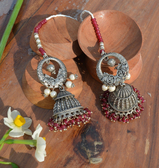 Amalka red jades jhumkis by House Of Heer with Alloy Metal, Beaded Jewellery, Festive Jewellery, Festive Wear, Free Size, jewelry, Jhumkas, July Sale, July Sale 2023, Multicolor, Natural, Pearl, Solids at Kamakhyaa for sustainable fashion