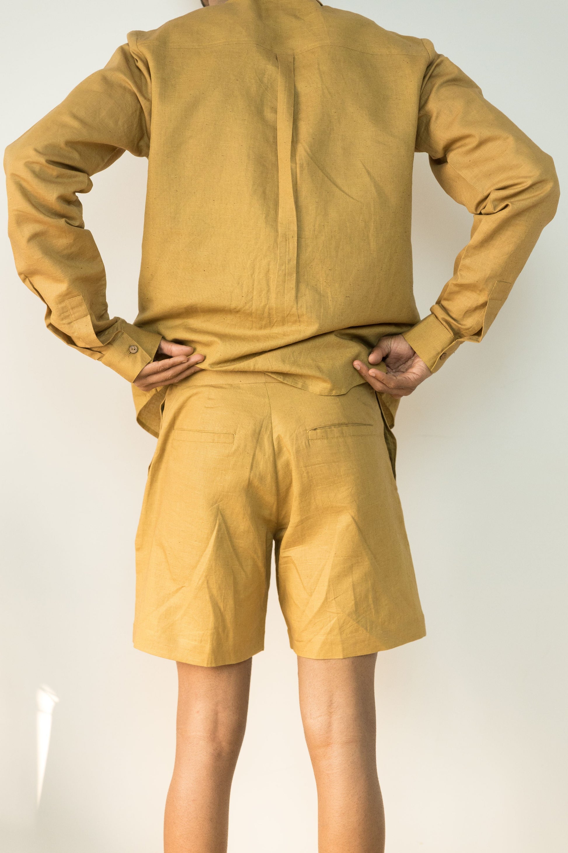 Yellow Cotton Shorts Casual Wear, Cotton, Cotton Hemp, Handwoven, Hemp, Regular Fit, Shibumi Collection, Shorts, Solids, Yellow Kamakhyaa