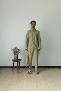 Green Casual Pants by Anushé Pirani with Casual Wear, Cotton, Cotton Hemp, For Him, Green, Handwoven, Hemp, Mens Bottom, Menswear, Pants, Relaxed Fit, Shibumi Collection, Solids at Kamakhyaa for sustainable fashion