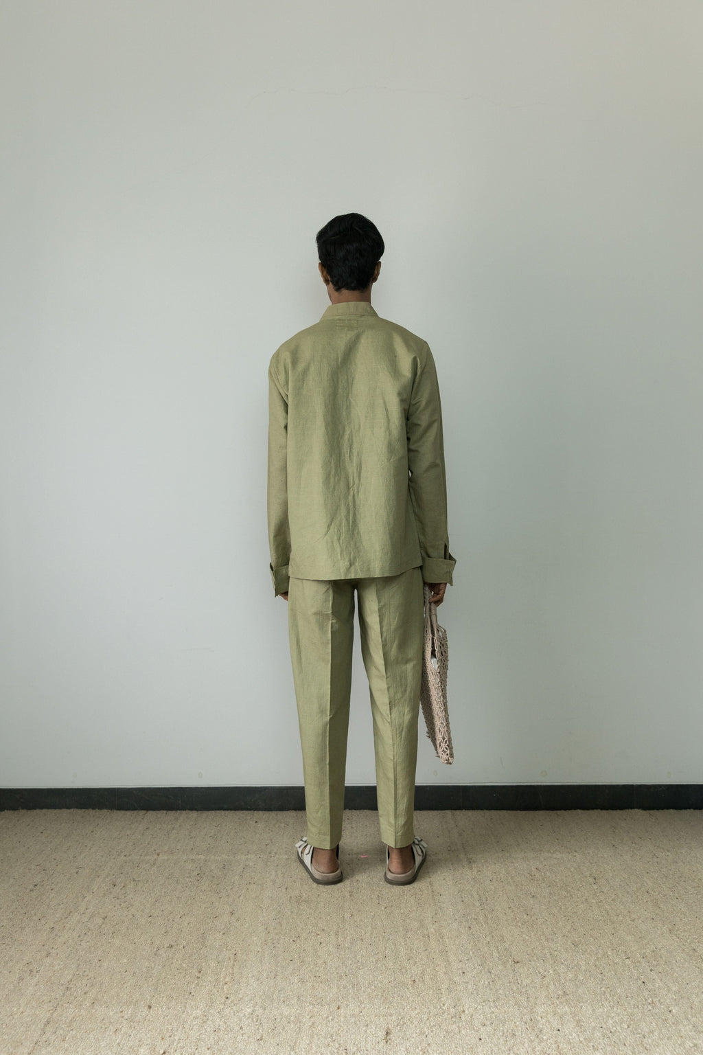 Green Casual Pants by Anushé Pirani with Casual Wear, Cotton, Cotton Hemp, For Him, Green, Handwoven, Hemp, Mens Bottom, Menswear, Pants, Relaxed Fit, Shibumi Collection, Solids at Kamakhyaa for sustainable fashion