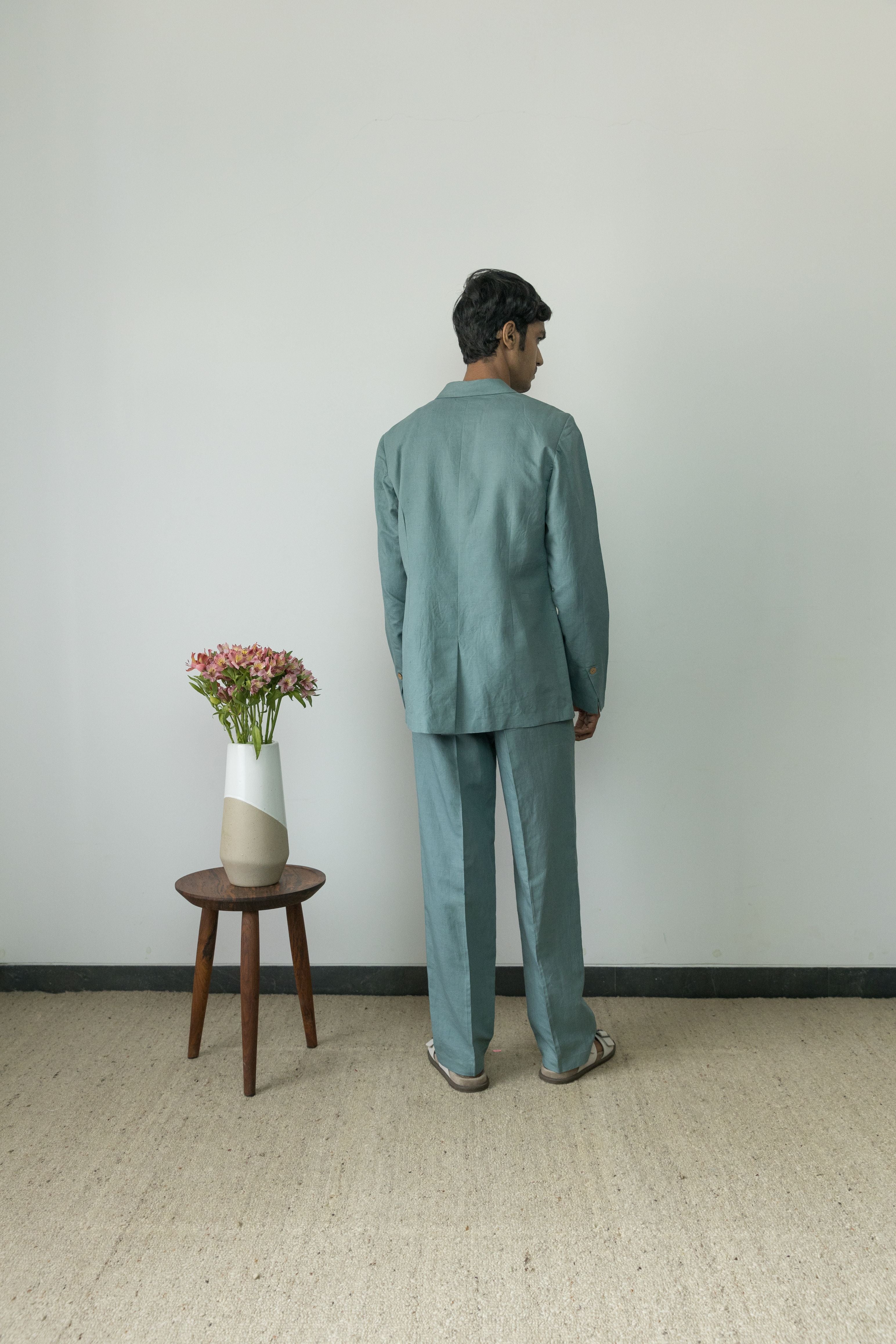 Blue Blazer by Anushé Pirani with Blazers, Blue, Casual Wear, Cotton, Cotton Hemp, Handwoven, Hemp, Menswear, Regular Fit, Shibumi Collection, Solids at Kamakhyaa for sustainable fashion