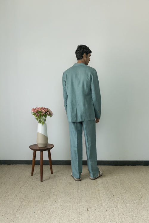 Blue Blazer by Anushé Pirani with Blazers, Blue, Casual Wear, Cotton, Cotton Hemp, Handwoven, Hemp, Menswear, Regular Fit, Shibumi Collection, Solids at Kamakhyaa for sustainable fashion